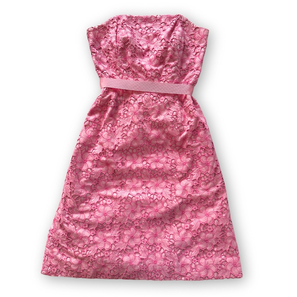 EUC Lilly Pulitzer Kentucky eyelet dress, pink, strapless